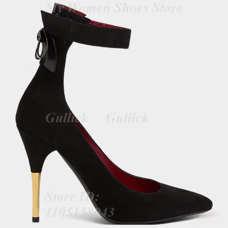 Suede Black Buckle Strap Pumps 2026 New Arrival Round Toe Thin High Heel Runway Women Dress Shoes Purple Butterfly Knot