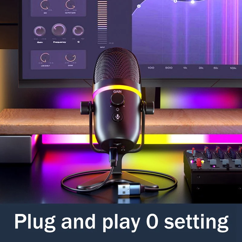 USB Condenser Microphone RGB Esports Gaming Microphone Desktop Microphone Computer Recording Microphone