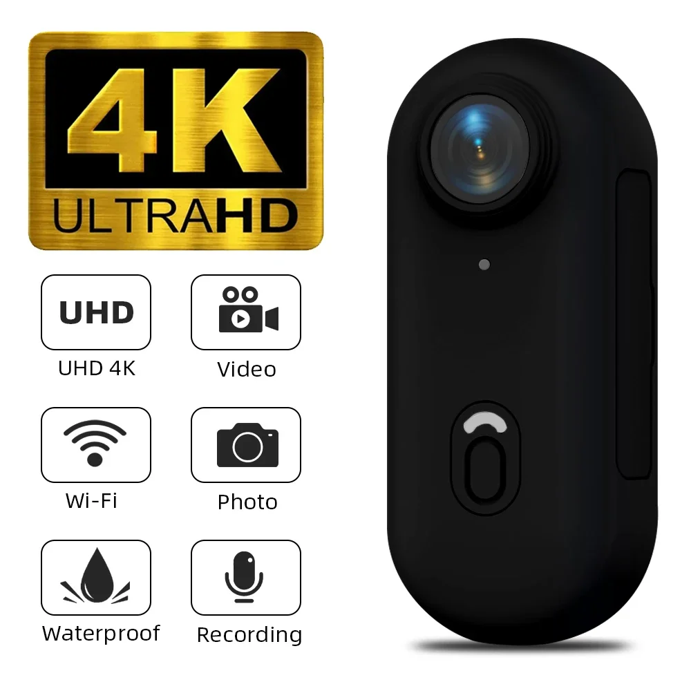

New Pocket 4K Mini Action Camera Magnetic Wearable Cam with Waterproof Shell WiFi Bike Friendly for Casual Cycling Vlog Home Use