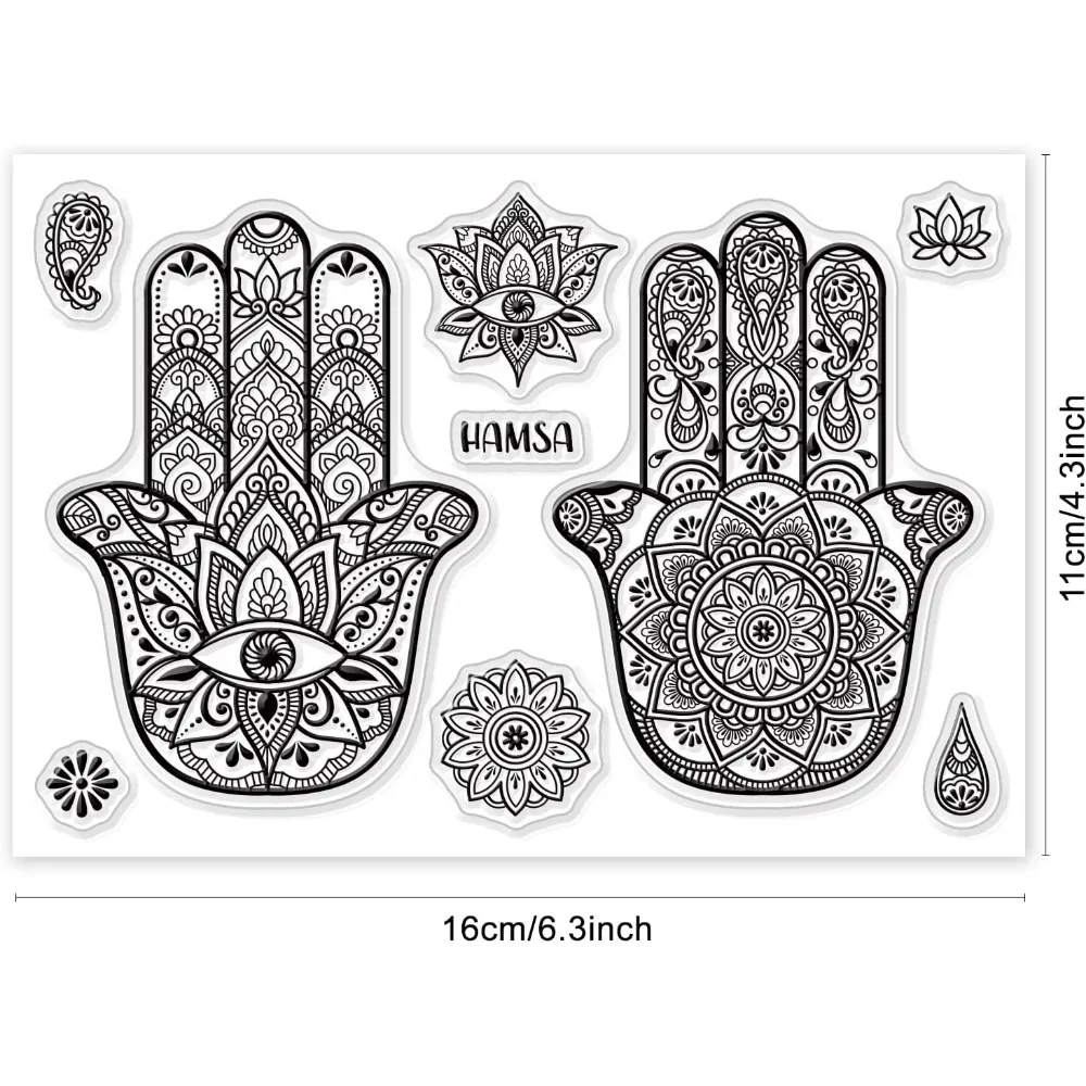 Mandala Pattern Silicone Clear Stamp Flower Eye Transparent Silicone Hamsa Plants Rubber Stamp for Scrapbook Journal Card