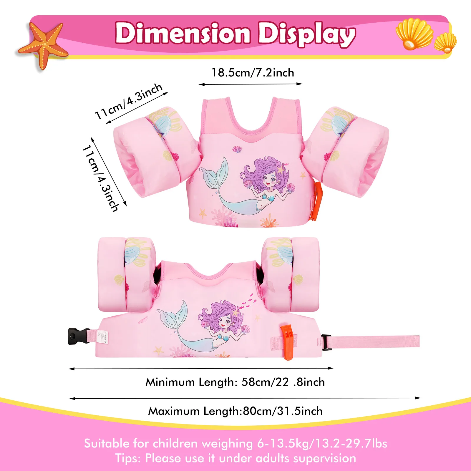 MoKo Toddler Swim Vest Cartoon Arm Sleeve Life Jacket Swimsuit Foam Safety Beach Toys Floating Vest Baby Floats Swimming Ring