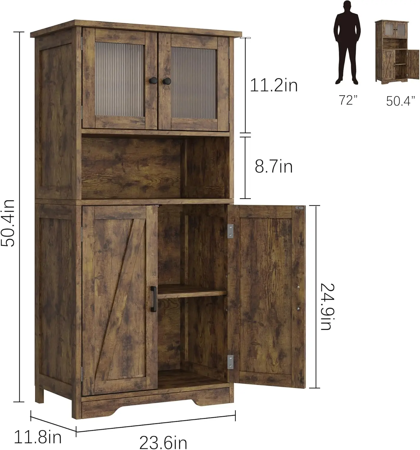 Cozinha Despensa Armário De Armazenamento com Portas e Prateleiras, Armários Autoportantes Despensa, Armário De Madeira, Grande Armário De Chão, 50.4 in