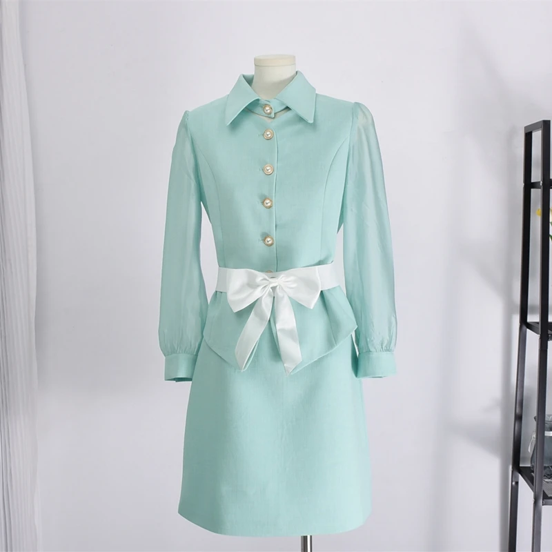 

Luxury Tweed Skirt Set Women Fall French Vintage Premium Pearl Button Tweed Top + Skirt Elegant 2 Piece Set Office Women Blazer