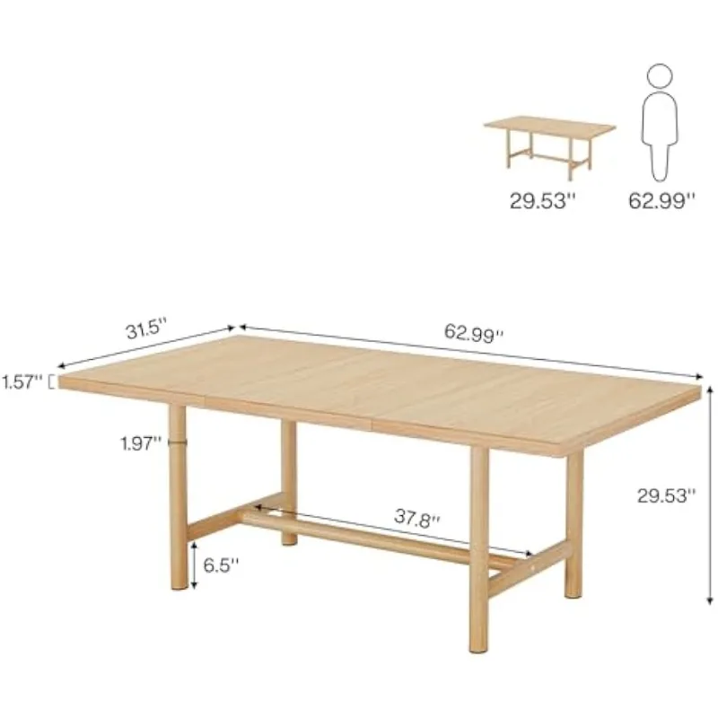 Tribesigns Kitchen Dining Table Wood: 63 Inches Rectangular Dining Room Table for 6,Farmhouse Dinner Table Heavy Duty Metal Legs