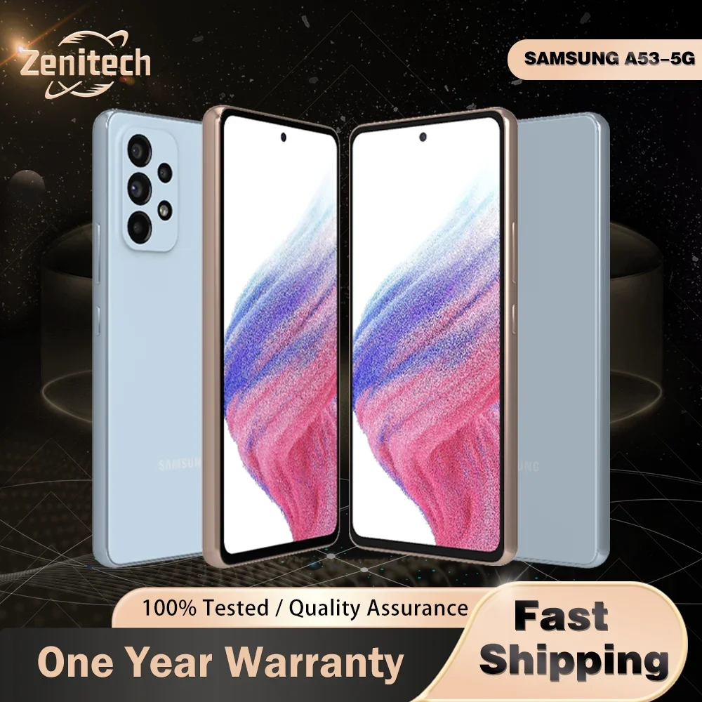 Téléphone mobile Samsung Galaxy A53 A536U A536B/DS 5G d'origine, NFC, 6 Go + 128 Go, 6,5 pouces, 64 MP + 32 MP, Exynos 1280 Octa-Core, Galaxy A3 Téléphone mobile Samsung Galaxy A53 A536U A536B/DS 5G d'origine, NFC, 6 Go + 128 Go, 6,5 pouces, 64 MP + 32 MP, Exynos 1280 Octa-Core, Galaxy A3