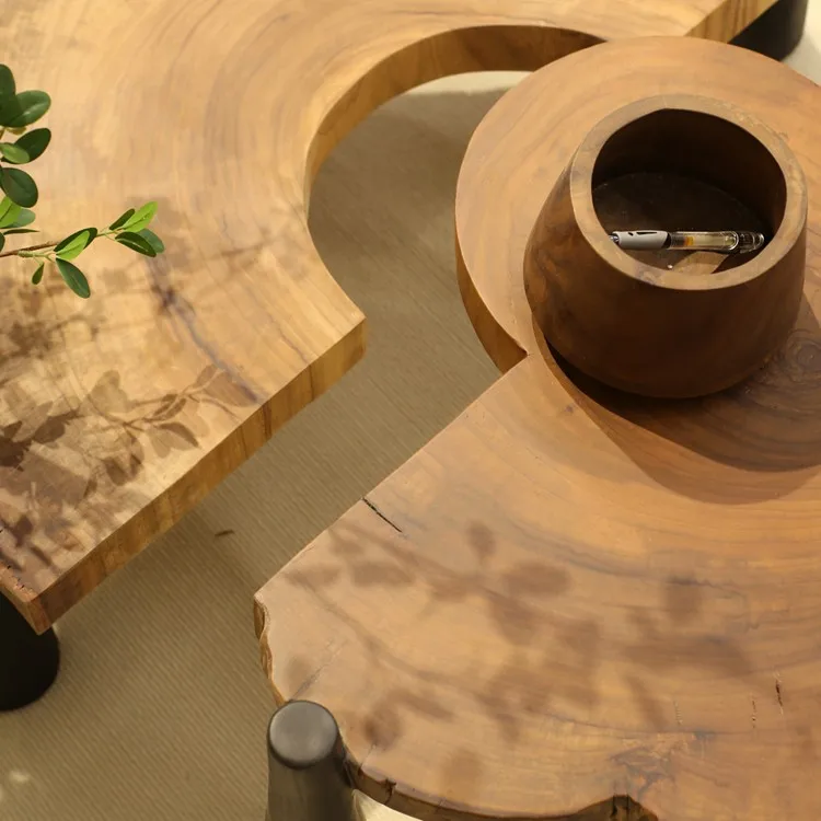 طاولة القهوة المتداخلة أثاث غرفة المعيشة طقم أريكة طاولة مركزية مستديرة طاولة قهوة من الخشب الصلب #5