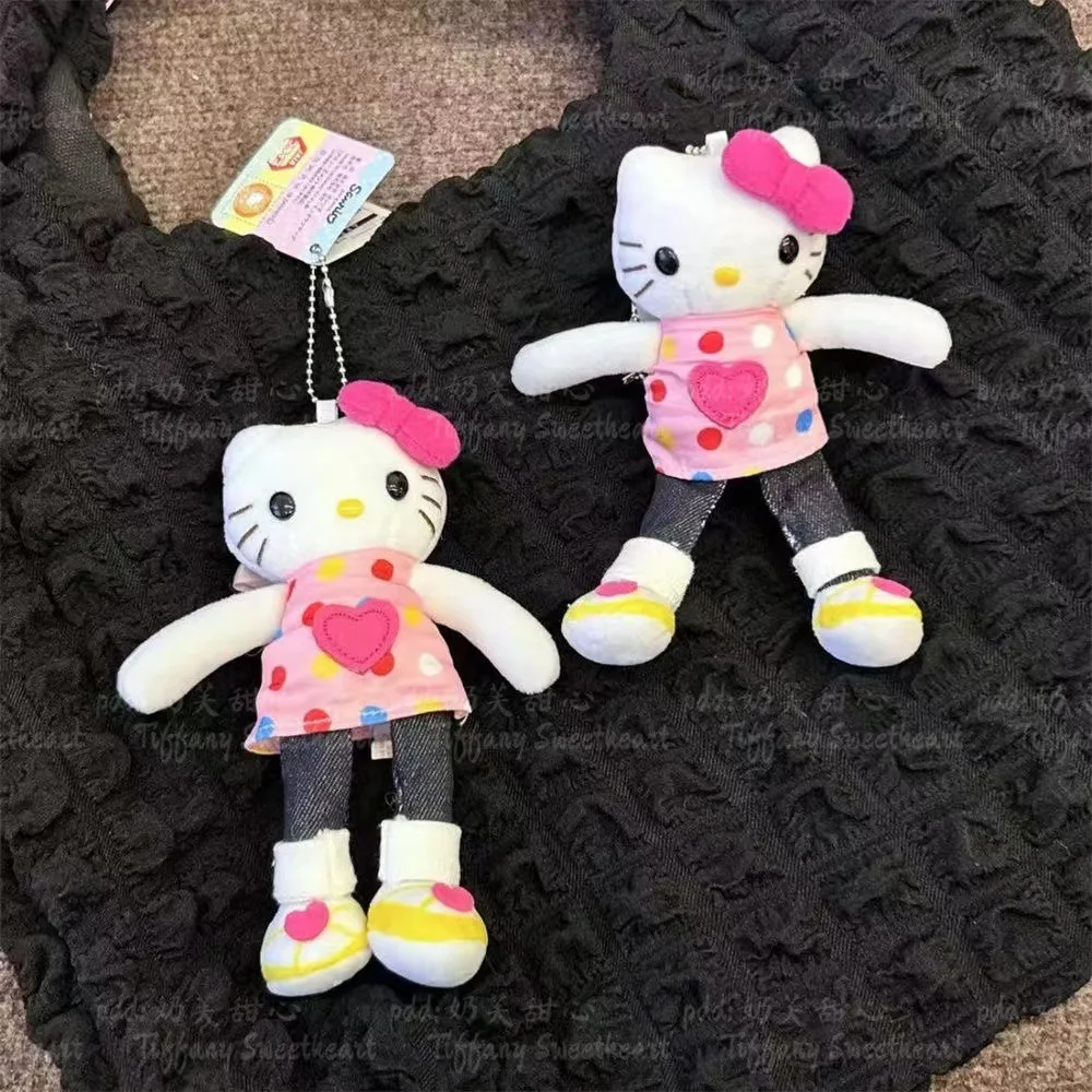 Sanrio Cartoon Long Legged Hello Kitty Keychain Polka Dot Denim Pants Hanging Figurine Backpack Accessory Small Doll Cute Gift