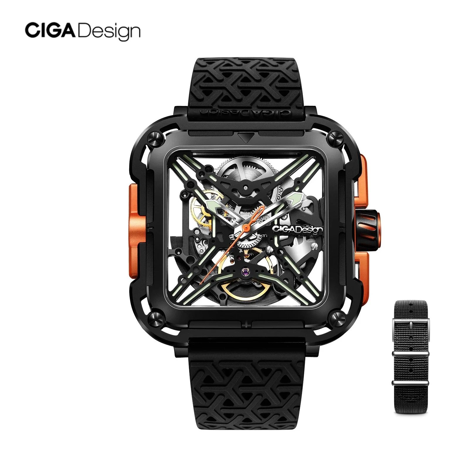 CIGA Design Square Skeleton Automatic Watch Men Fashion X Series SUV Luminous Anti-shock Mechanical Wrist Watches reloj hombre