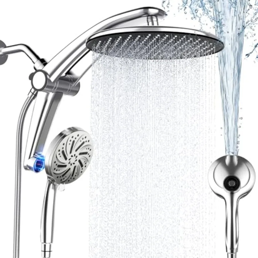 

Rain Shower Head with Handheld, Dual Shower Head with Hose, Detachable 10" High Pressure Shower Head Combo with 9 Settings Show