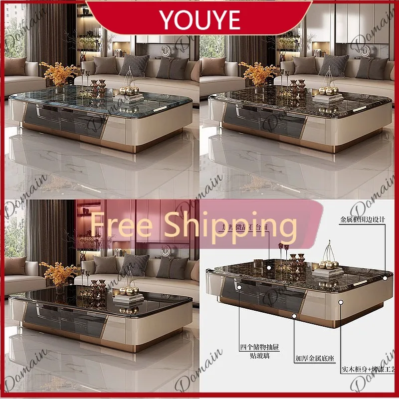 H80 Luxury Microcrystalline Stone Coffee Table Solid Wood For Living Room Metal High Tea Table Modern Home Furniture