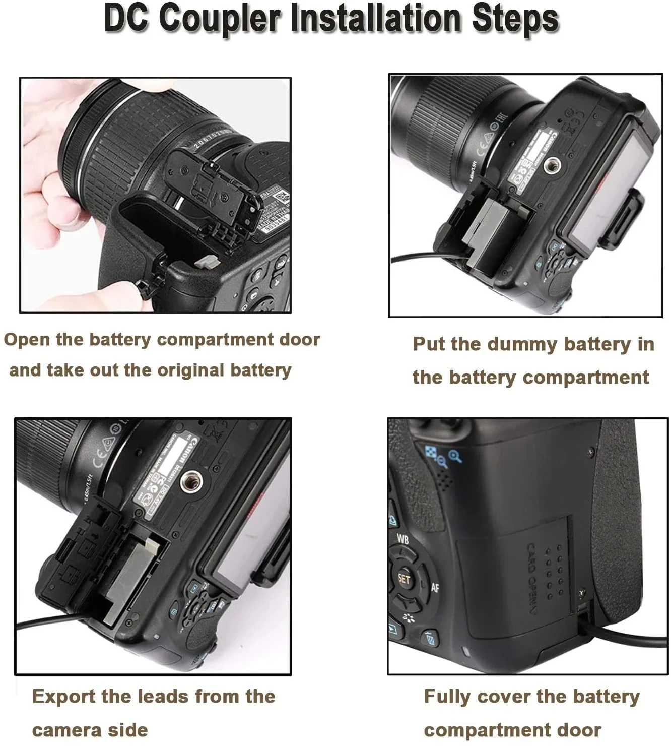 DR-E10 DC Coupler ไดรฟ์ USB อะแดปเตอร์ LP-E10 Dummy แบตเตอรี่สําหรับ Canon EOS Rebel T3 T5 T6 Kiss X50 X70 EOS 1100D 1200D ดิจิตอล