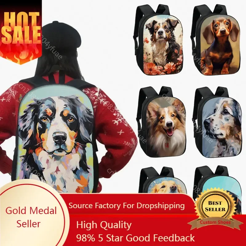 

Cute Oil Painting Dogs Pattern Backpack Puppy Labrador Dog School Bag Beagle Rucksack Border Collie Laptop Bag Day Pack Bookbag