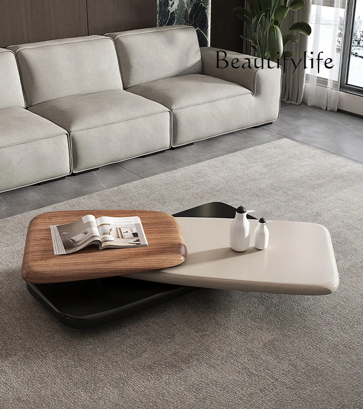 Italian Minimalist Rotating Coffee Table Living Room Home Shaped Tea Table