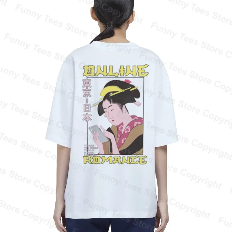 Camisetas divertidas con arte de Geisha japonesa, camisetas holgadas de estilo Harajuku, camisetas gráficas retro Ukiyo-e, ropa estética para mujeres y hombres