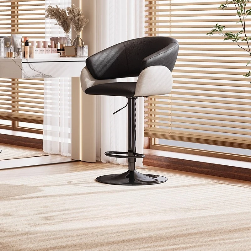 

Light Luxury Bar Chair High-end Home Cashier Backrest Stool Island Rotating Lifting silla de isla de cocina leather furniture