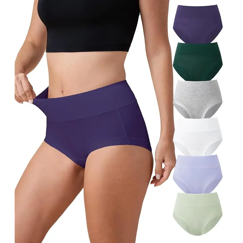 

Женское нижнее белье, трусы с высокой талией, впитывающие влагу, мягкие, дышащие, женские трусики, 6 шт.