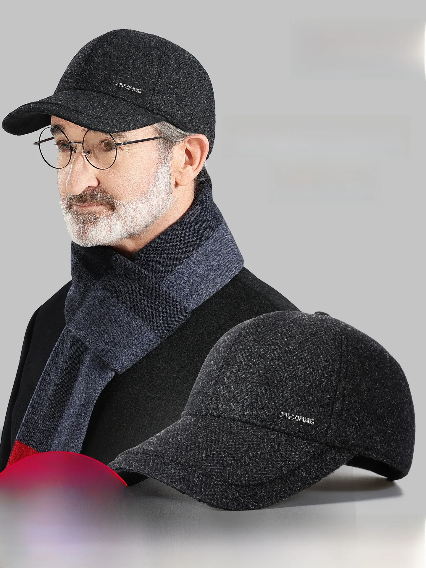 厚手のウール野球帽男性用冬暖かいダックビルキャップお父さん冬の帽子防寒カジュアルスタイル調節可能なラウンドトップ