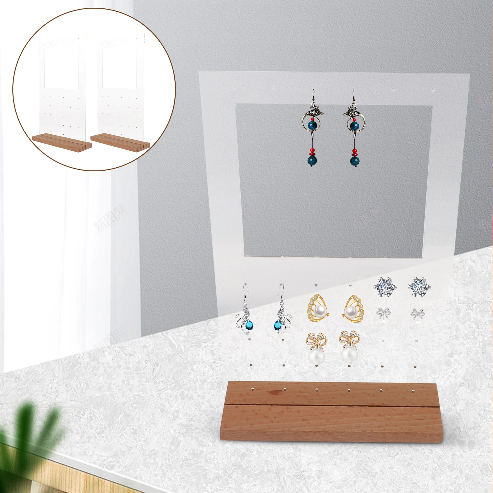

Clear Acrylic Earring Display Holder With Sturdy Wood Base Perfect For Jewelry Storage And Presentation
