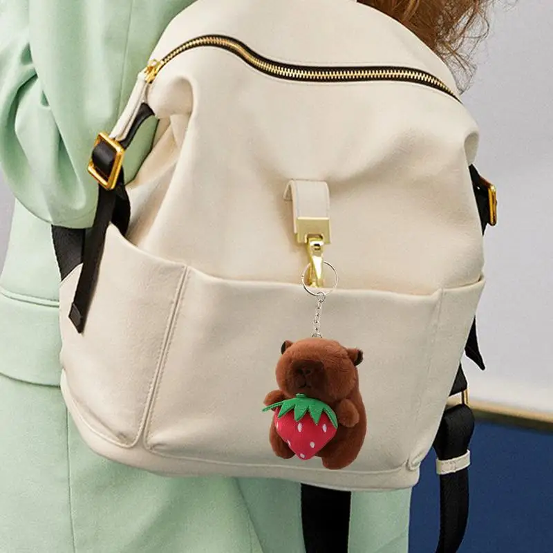 Capybara Stuffed Animal Keychain Decorative Capybara Keychain Cute Doll Pendant For Stall Products Holding Fruit Animal Pendant