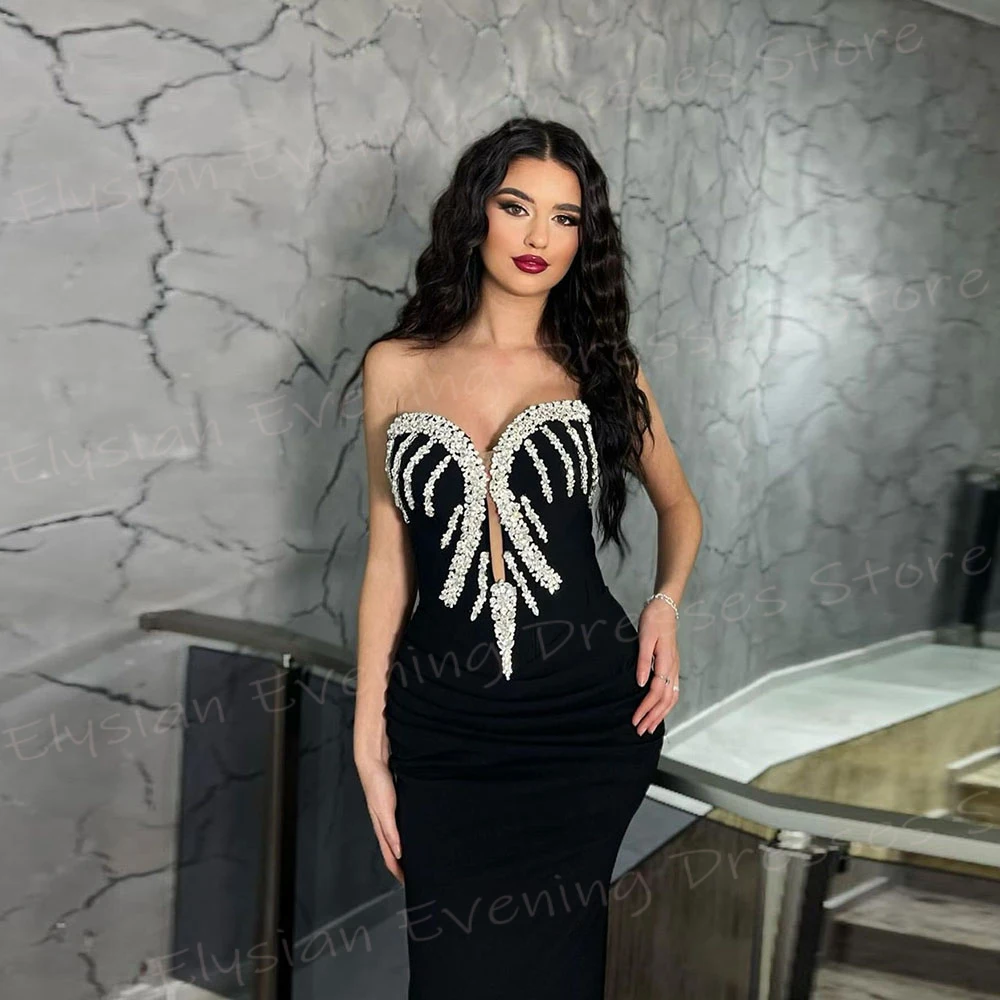 New Charming Black Women's Mermaid Graceful Evening Dresses Sexy Strapless Sleeveless Prom Gowns Formal Party Vestido De Noche