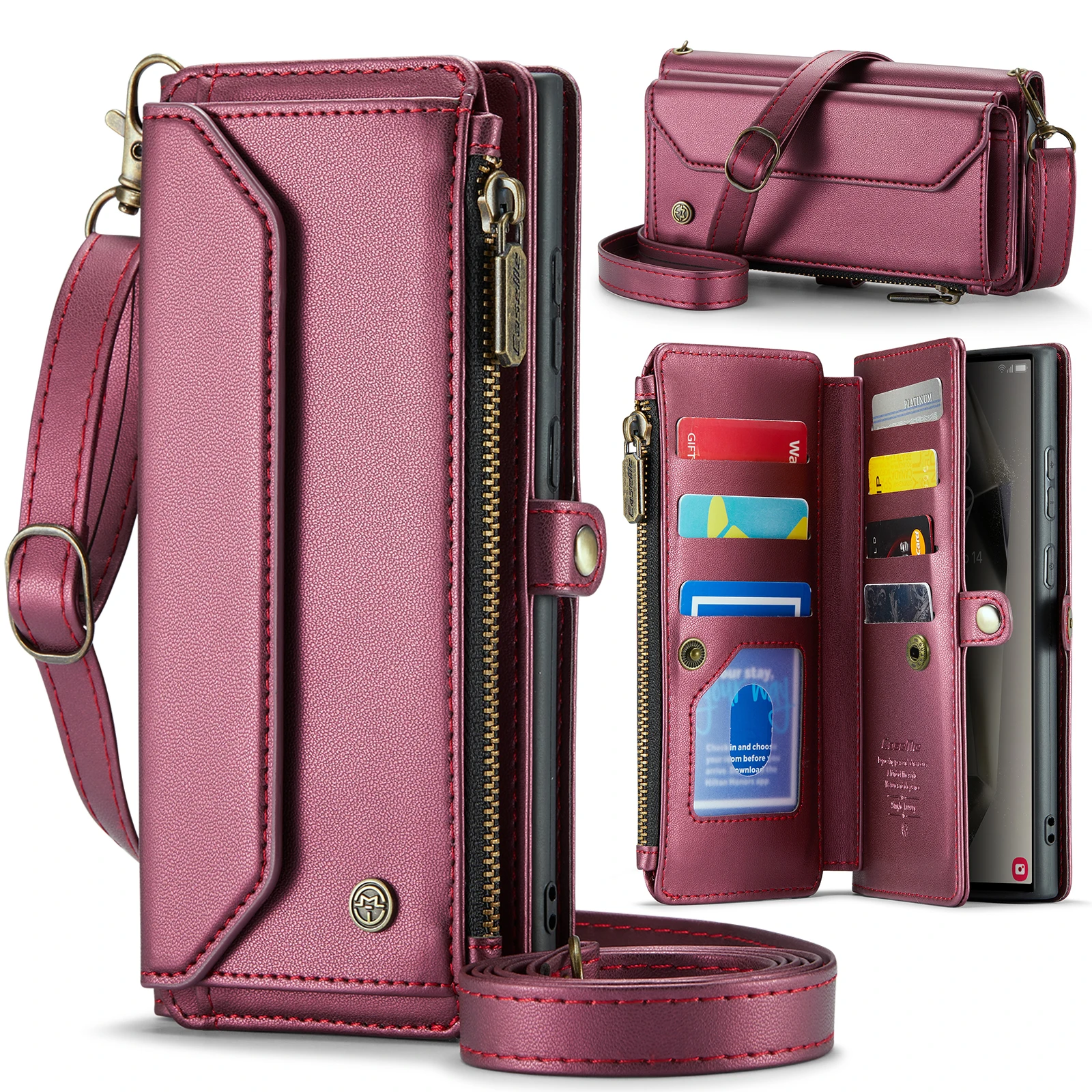 

CaseMe C36 Crossbody Wallet Case for Galaxy S24 Ultra S10 S20 S21 S22 S23 Plus Premium PU Leather Book Folio Magnetic Flip Cover