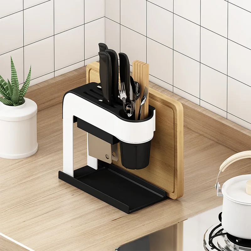 Cutting Board Knife Integrated Storage Rack Metal Stainless Steel Kitchen Accessories Multifunctional Desk Organizer