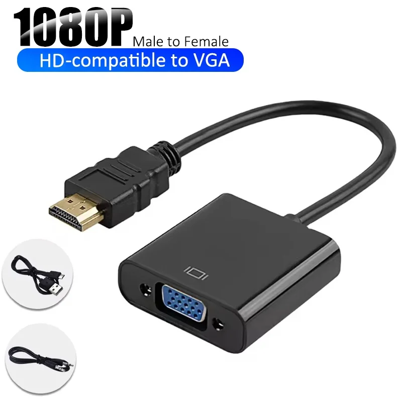 HDMI-compatible To VGA Cable Converter 1080P Male To Female Adapter With Audio Power Supply For Tablet Projector PC TV Box HDTV