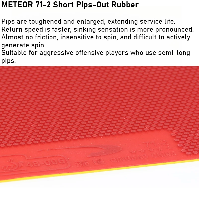 METEOR 71-1/71-2 مطاط تنس الطاولة القصير مع إسفنجة صفراء 1.5/1.8 مم للهجوم السريع/الكتلة والسحق المعتمد من ITTF #4