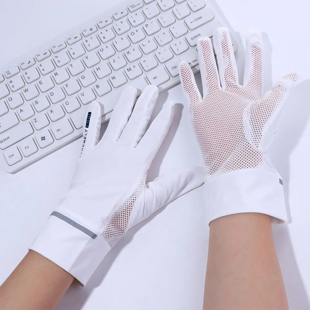 Mitaines d'été en maille élastique UPF 50 + pour femmes, gants de conduite en soie glacée, gants de protection solaire pour écran tactile