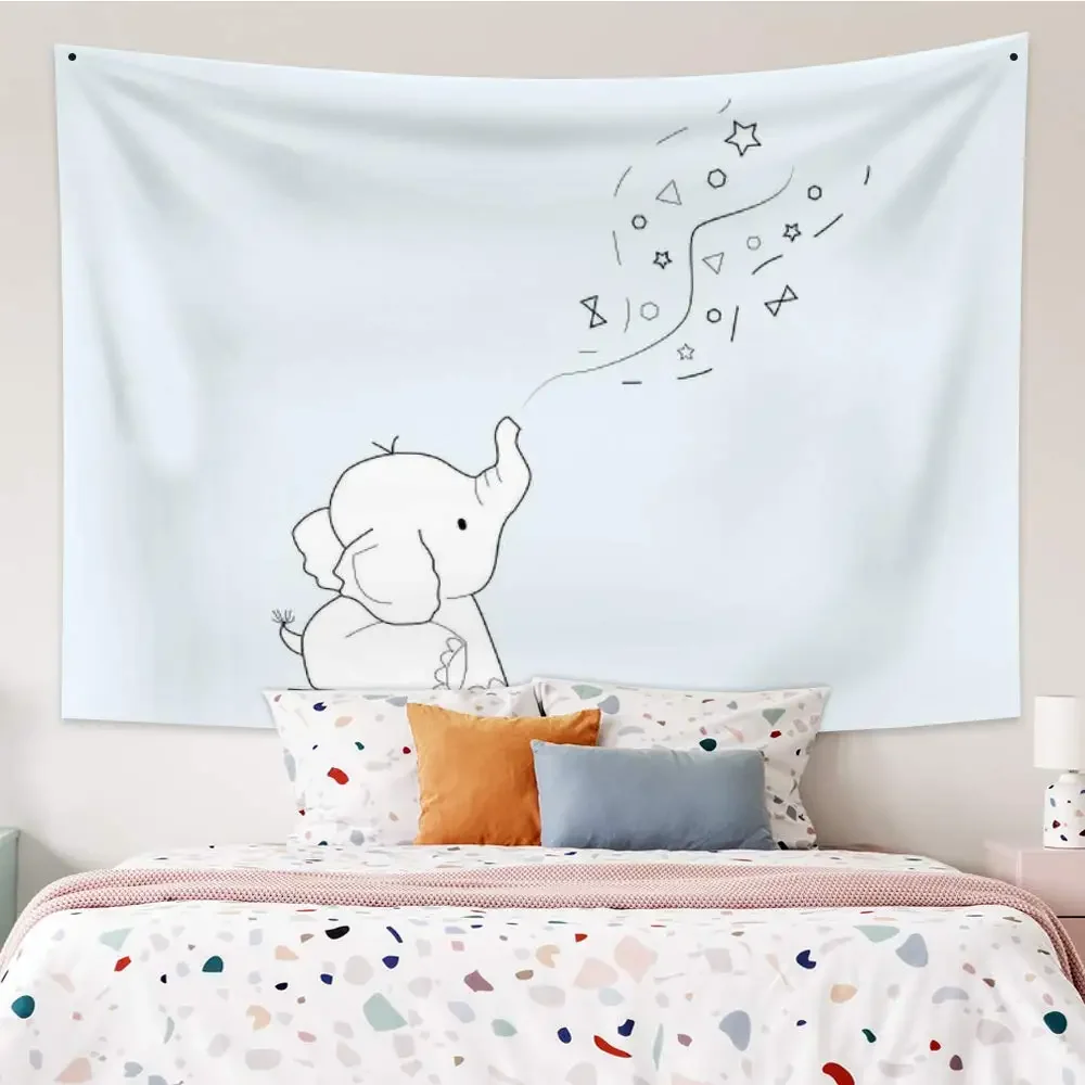 

Cute Cartoon Baby Elephant Tapestry Star Triangle Simple Tapestry Wall Hanging Baby Kids Birthday Party Home Bedroom Dorm Decor