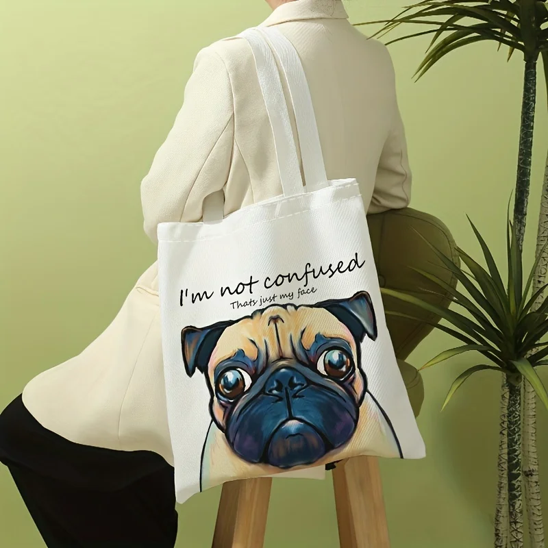 قطعة واحدة، حقيبة يد كاجوال مطبوعة بنمط الكلب، حقيبة ظهر عصرية قابلة لإعادة الاستخدام، حقيبة يد متعددة الوظائف، حقيبة تسوق قماشية