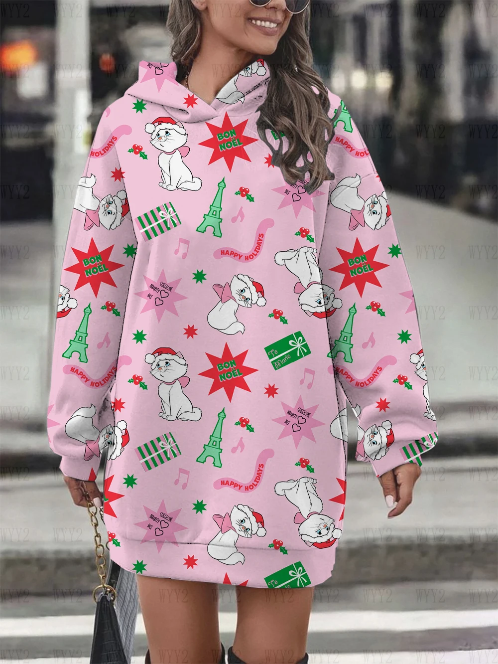 جديد ديزني عيد الميلاد ماري القط البلوز هوديي اللباس البلوز المطبوعة أزياء الشارع نمط قميص رياضي الملابس النسائية #5