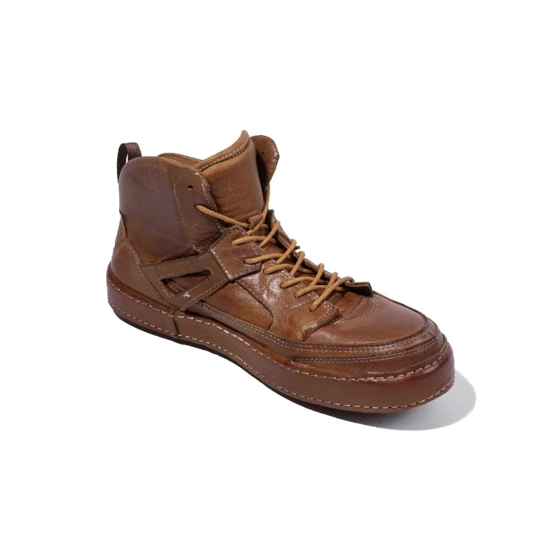 Motorcycle Work Boots Men's Shoes Genuine Leather Outdoor Casual Derby Lace Up Motorcycle Desert Flat Chelsea Ankle Boots Male