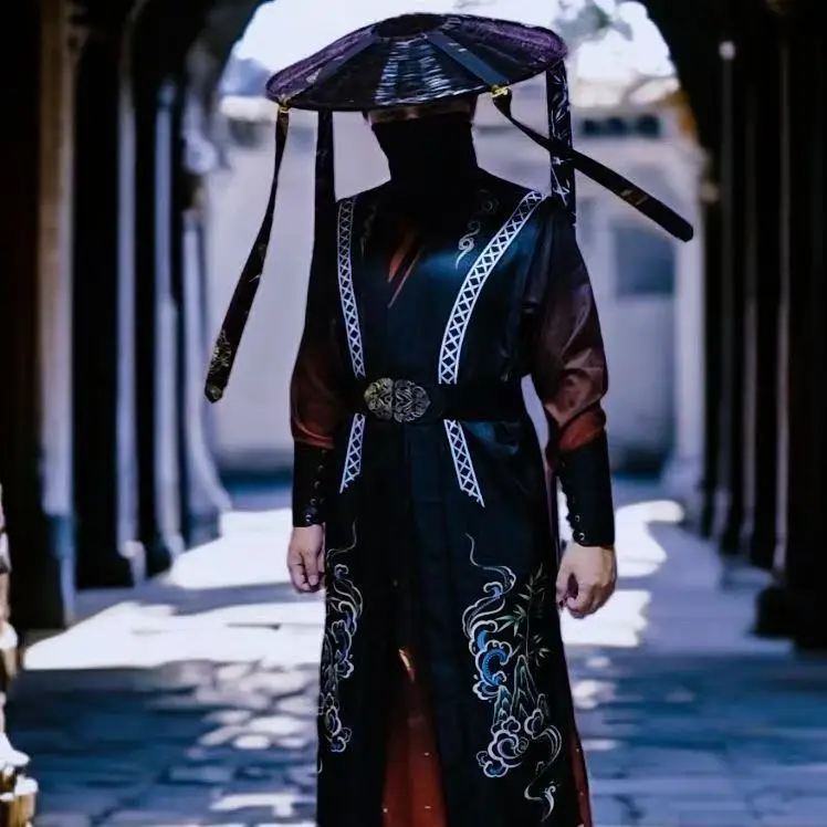 أسود هالوين المبارز Hanfu الرجال النساء التقليدية الصينية عبر طوق الملابس أنيق الحدث ليلة Wuxia الدفاع عن النفس كوس زي #6