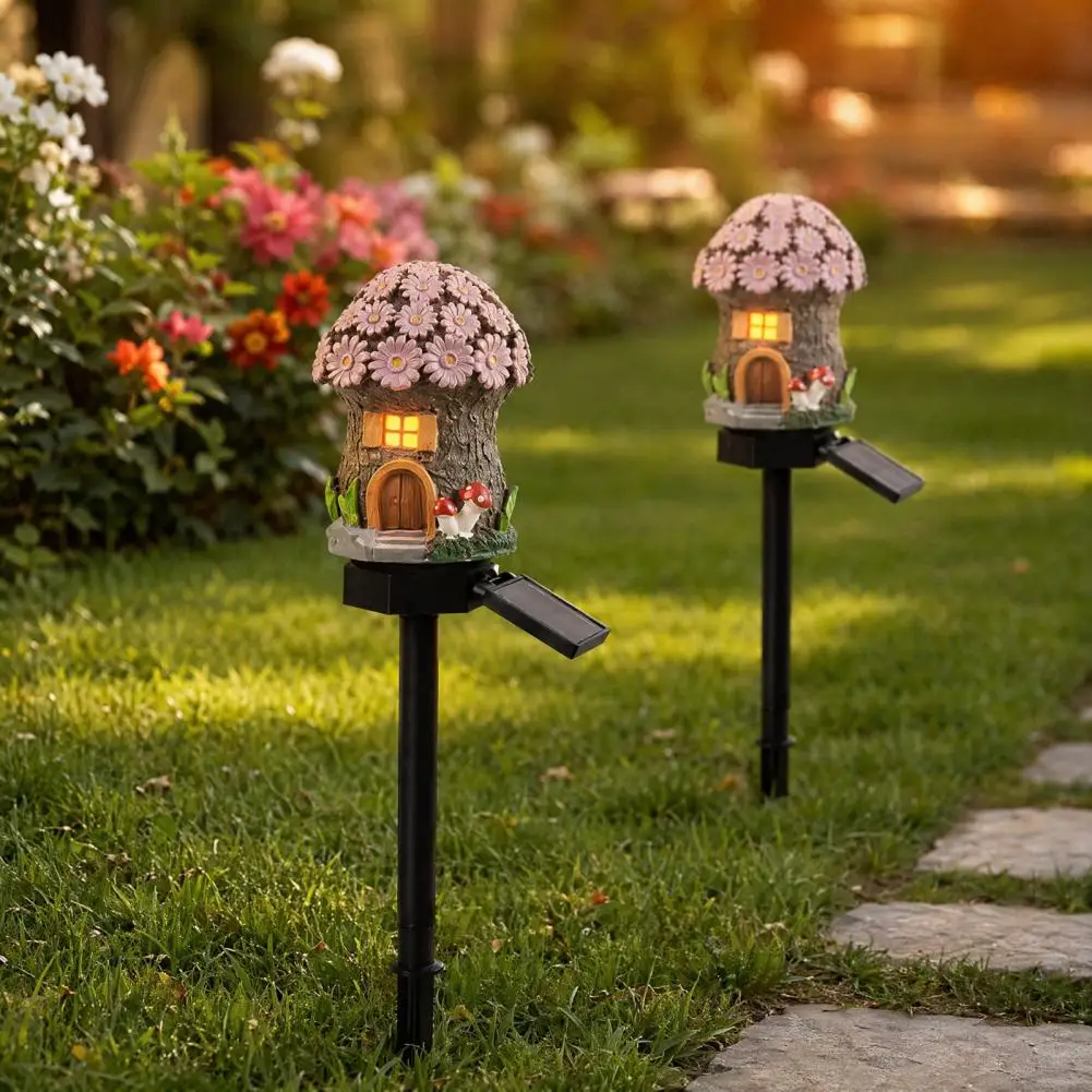 

Garden Solar Lamps Mushroom Solar Lights Outdoor Fairy Cottage Garden Stake Lights Waterproof Led Mushroom House Statue Pathway