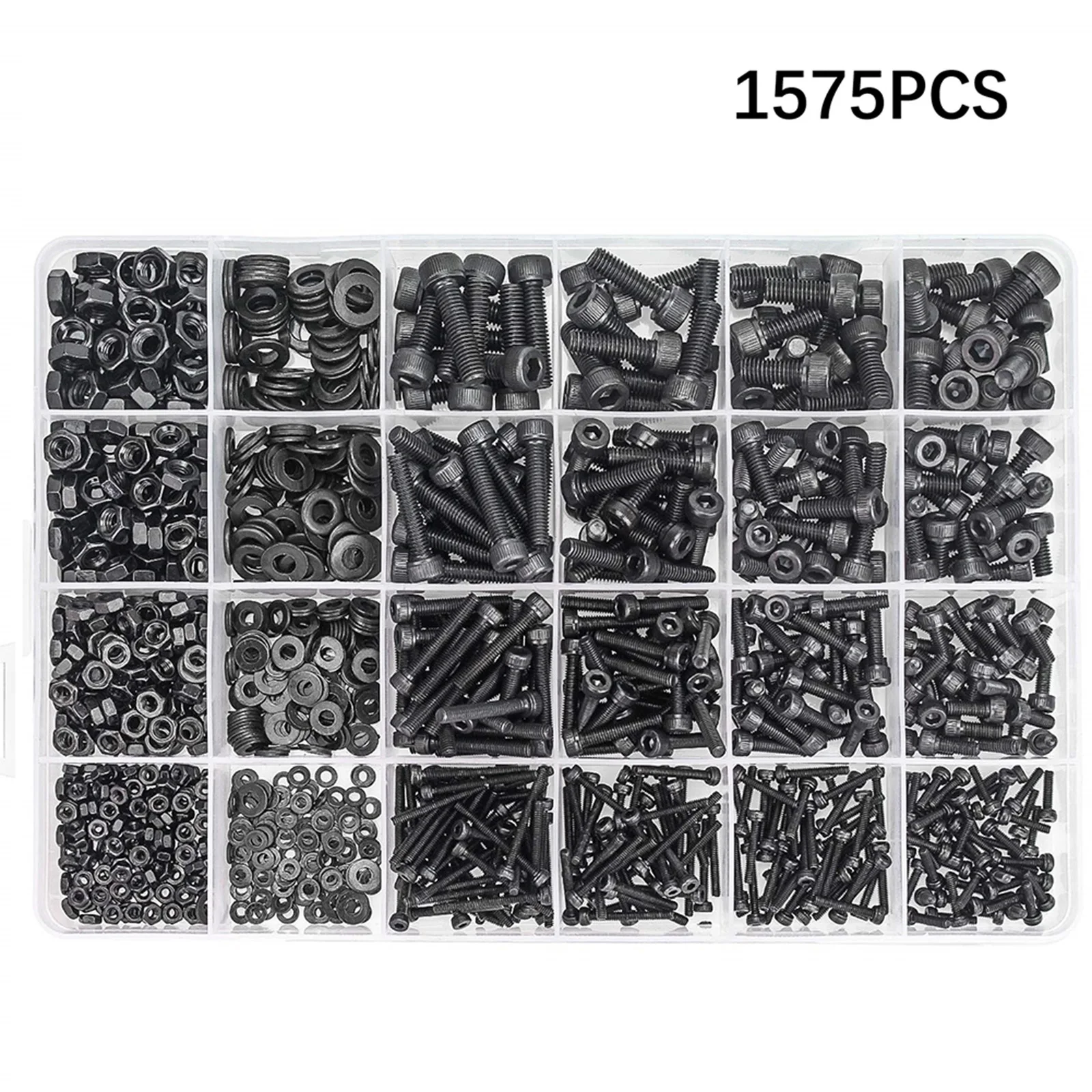 

1575pcs Hexagon Socket Head Cap Bolts Nuts Screws Box Set Black Metric Machine Screw Assortment Nut Set With 3 Hex Wrenches