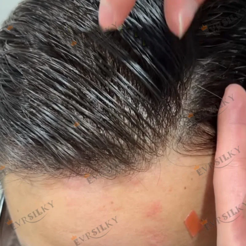 90-100 Densità Super Sottile 0.02-0.03mm Base Della Pelle Capelli Umani Vecchio Posticci Sistema Linea Sottile Naturale Grigio Marrone Uomini Parrucchino Unità