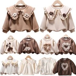 Girls T-shirts Autumn Winter Sweater for Kids Flower Children Casual Sweatshirts Toddler Pullover Long Sleeve Floral Baby Tops