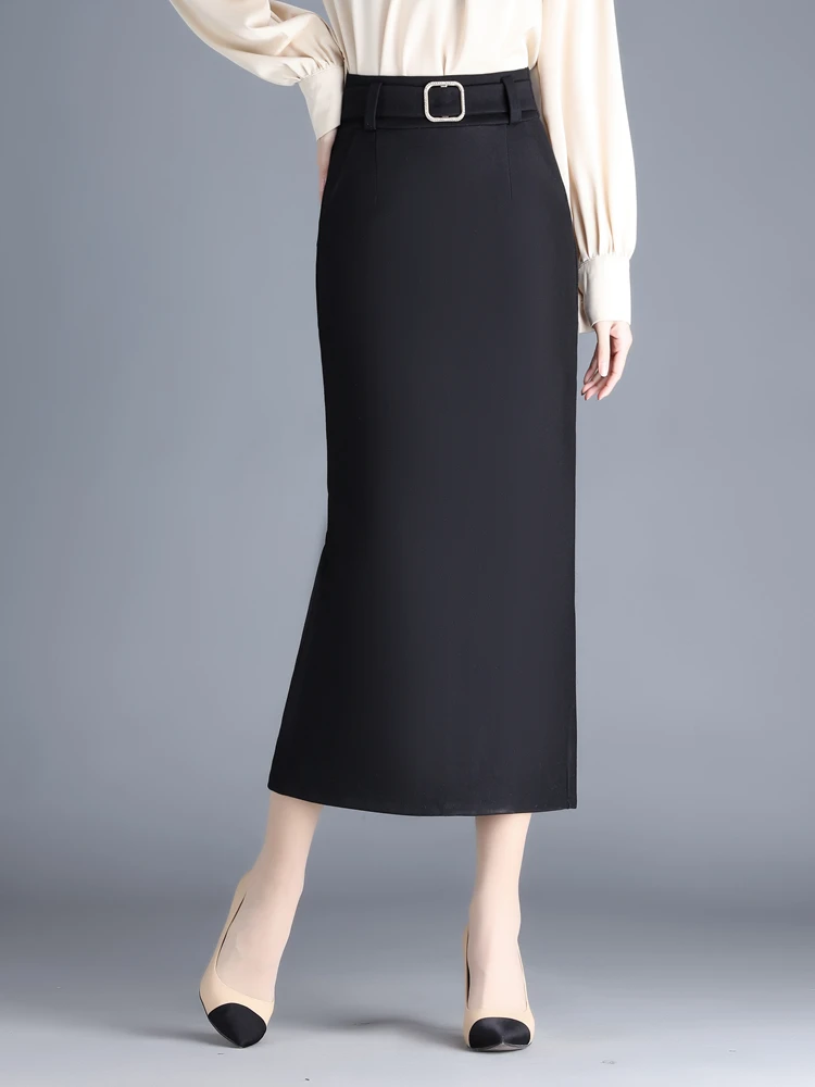 High-Quality High Fashion  Elegant Office Black Long Skirts Korean Women 2023 Autumn Elastic hip wrap skirt Pencil Skirt