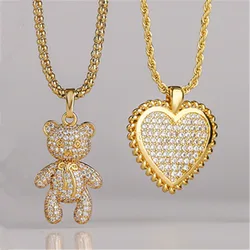 HECHENG, Bear Necklace for Women Fashion Shiny Zircon Bear Heart Pendant Necklace,Trend Party Jewelry Wholesale