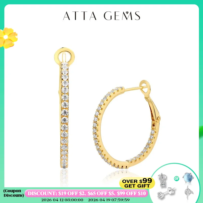 

Attagems Moissanite Hoop Earrings for Women 1.5mm D Color 925 Sterling Silver Plated Yellow Diamond Earring Wedding Fine Jewelry