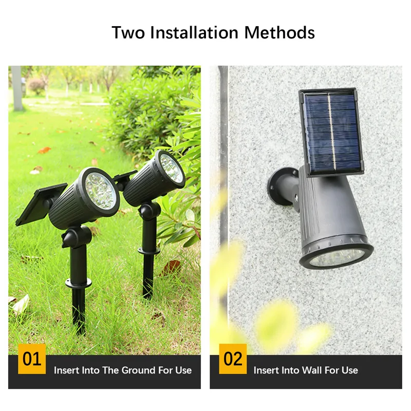 9led holofotes solar, controle de luz ao ar livre impermeável, lâmpada de gramado montado no chão, para a paisagem, pátio, jardim, decoração de árvore