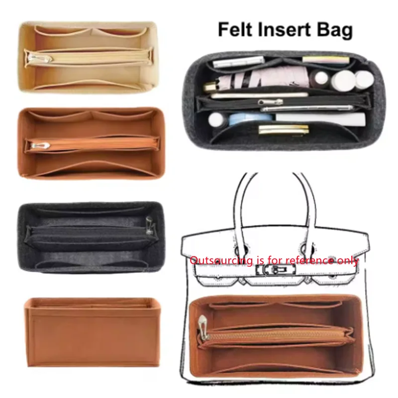 New Felt Handbag Insert Bag Portable Travel Bag Organizer Multi-Pocket Inner Bag for Birkin25/30/35 40