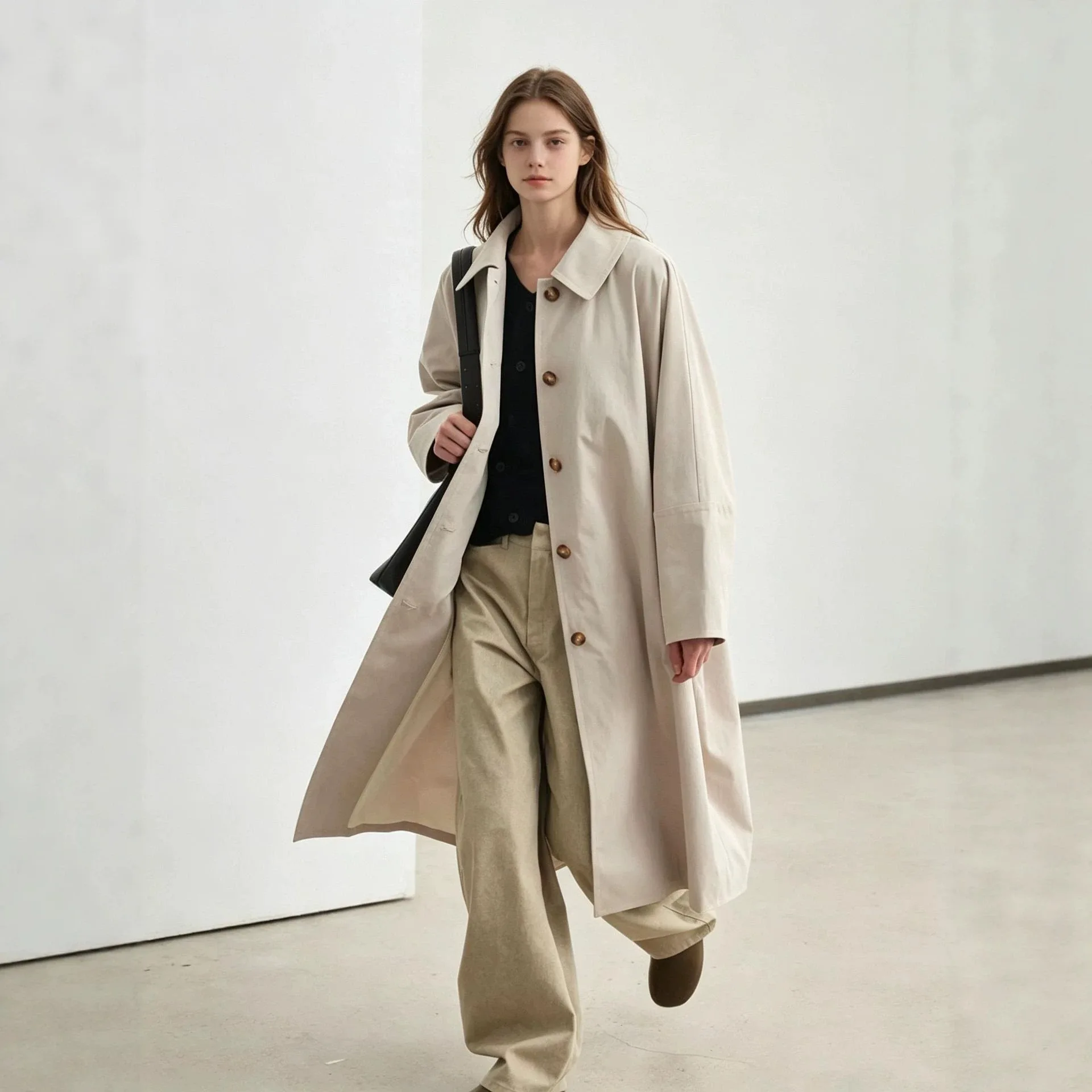 2026 Spring Autumn Women Long Trench Coat Relaxed Fit Casual Overcoat Elegant Loose Outerwear, Stylish Long Sleeve Windbreaker