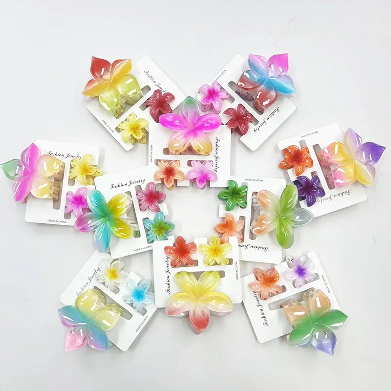 

3Pcs Sweet Hawaiian Gradient Color Flower Hair Clip Claw Ponytail Clip Headwear Hairpin Crab Barrette Hair Accessories For Women