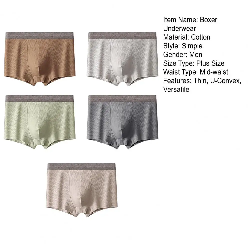 5Pcs Men Boxer Underwear Mid-rise Elastic Waistband Slim Fit Breathable Boxer Briefs Moisture-Wicking U-Convex Panties Briefs 20
