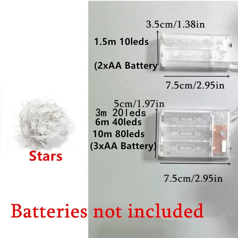 1.5m/3m/6m/10m LED Star String Lights Christmas Garland Battery box Powered Wedding Party Curtain String Fairy Lamps For Home