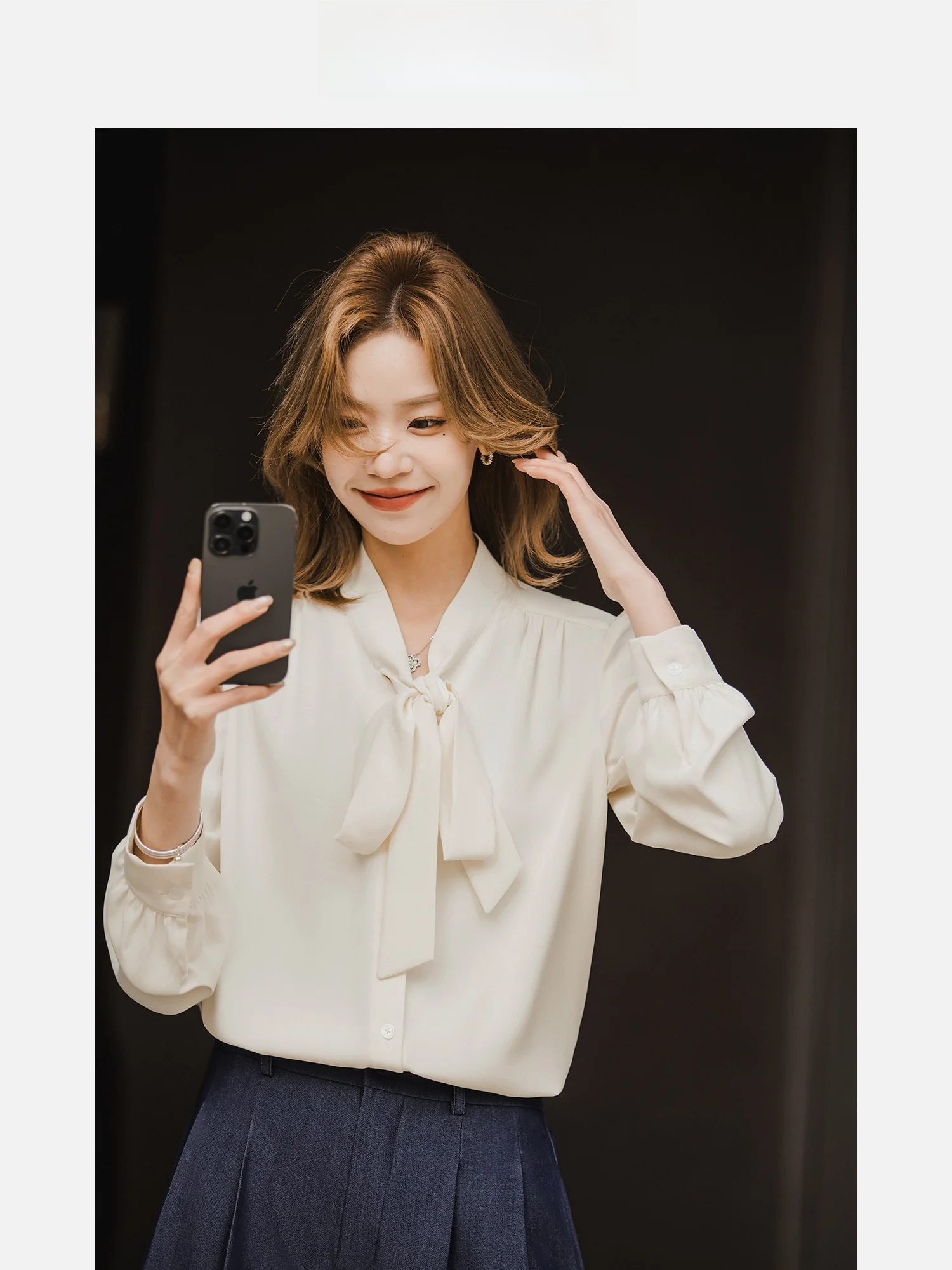 

Short Bubble Sleeve Shirt Women's Spring Summer New Style Knot Tie Waist Polyester Fiber Straight Cut Commute Style