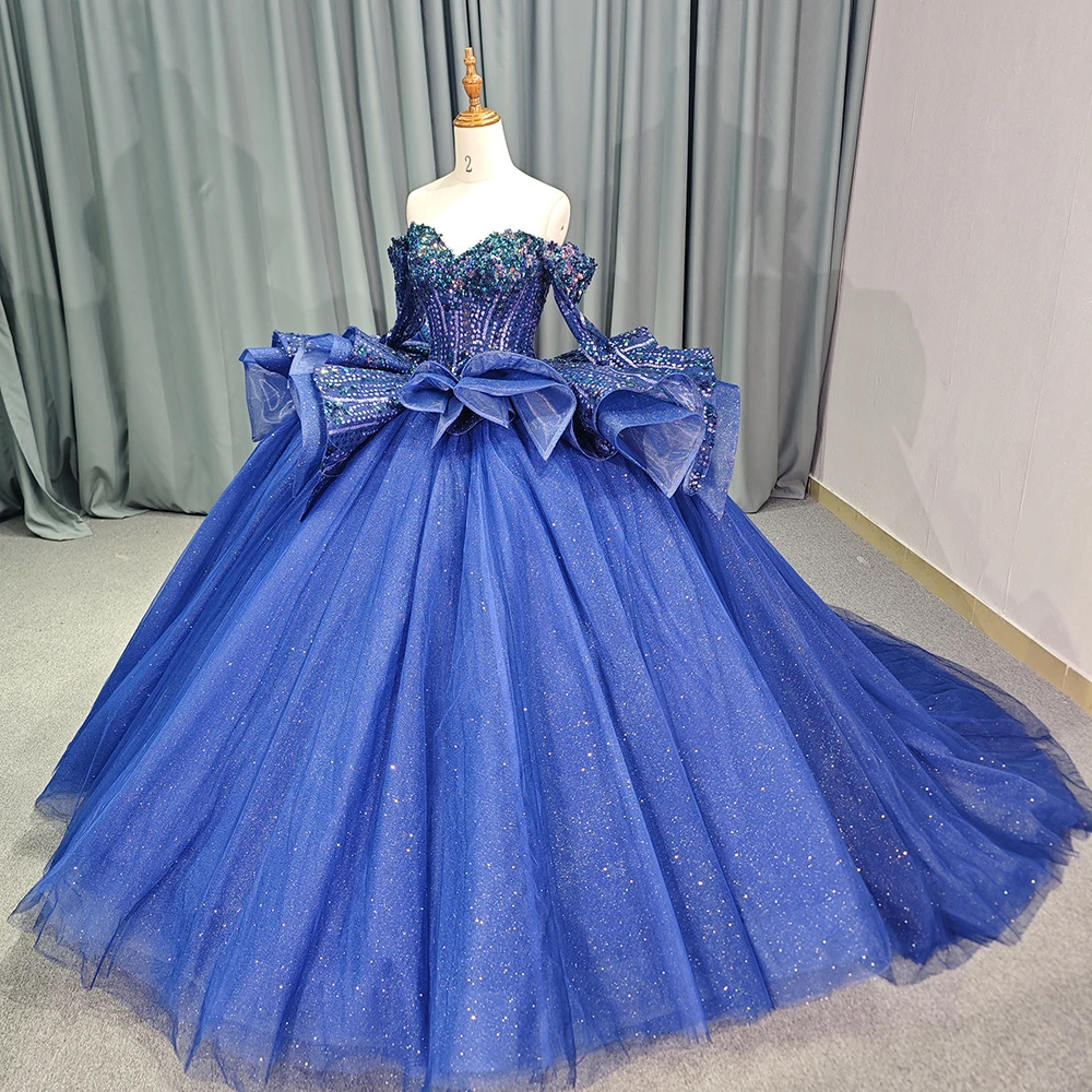 Sparkly Royal Blue Ball Gowns maxi Beaded Sweet 16 Ball Gown Quinceanera Dress 6761