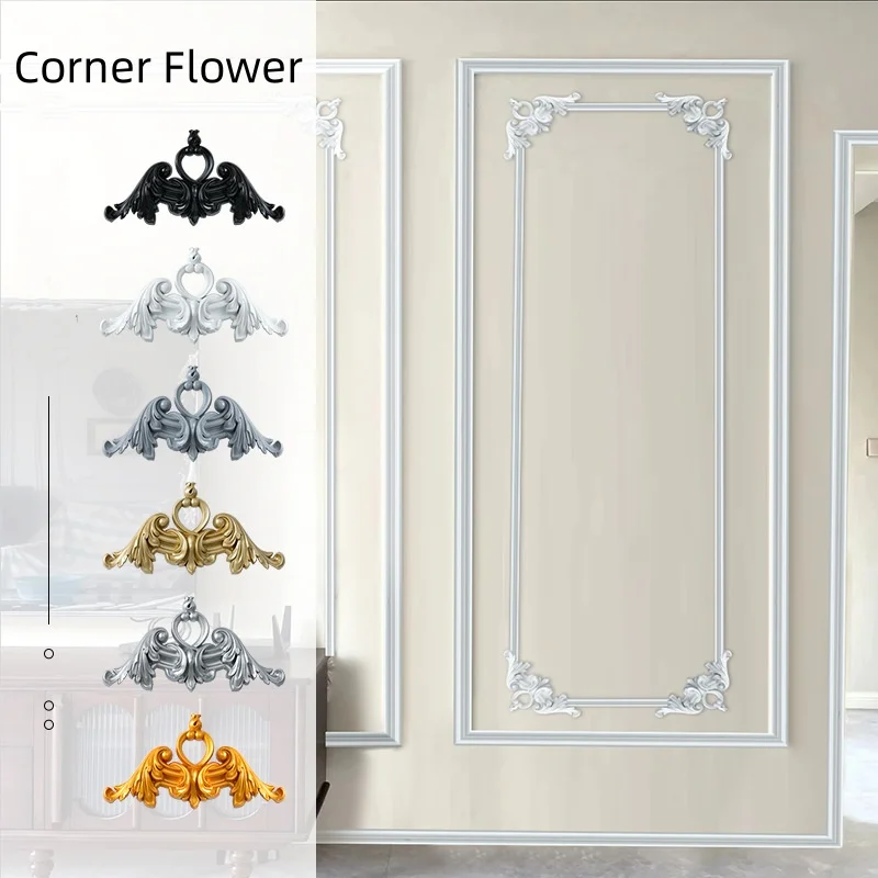 4PCS French Style Corner Flower Wall Decoration Living Room Background Wall Border Imitation Gypsum Ceiling Decal Wall Decor